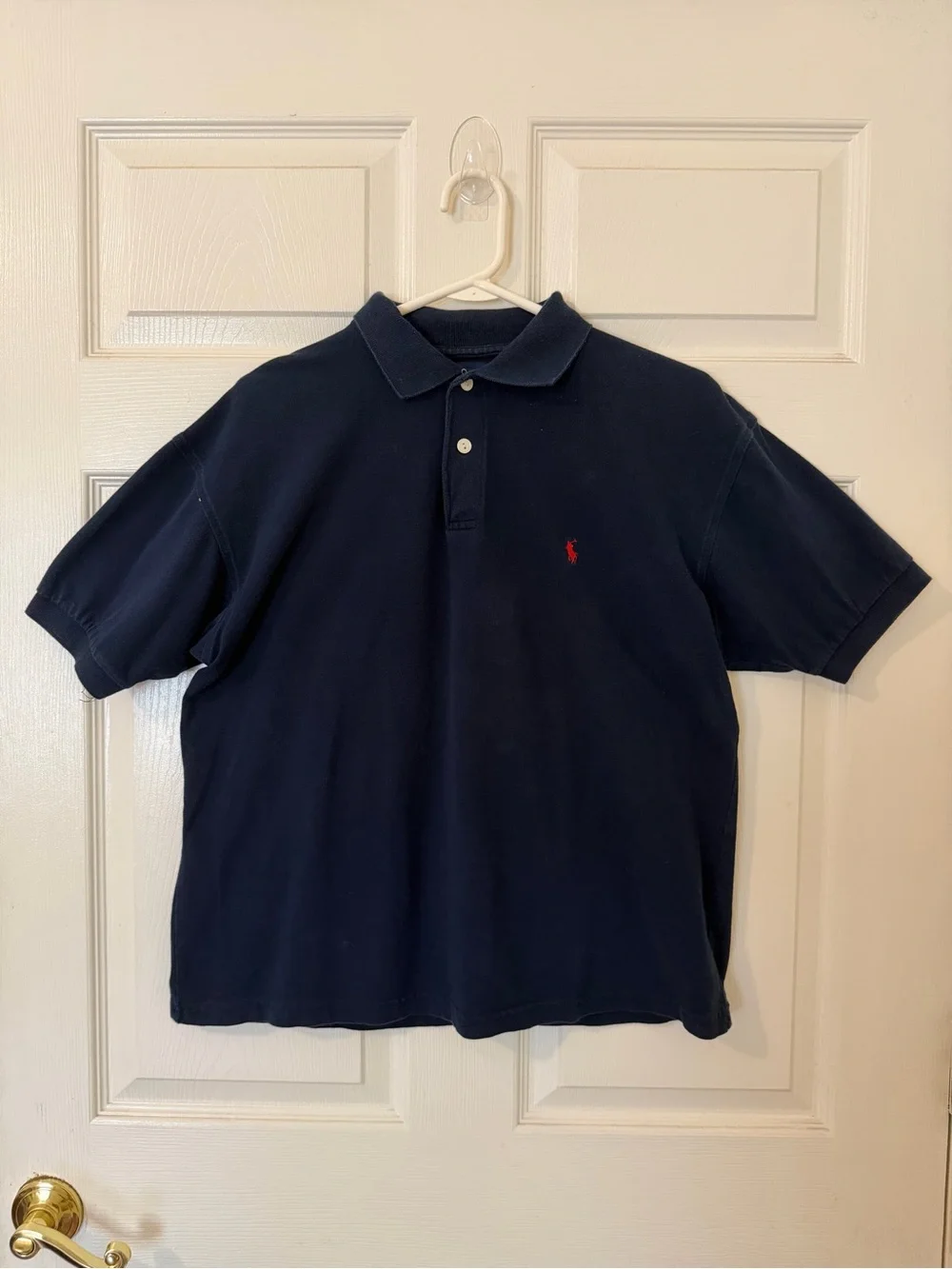 Vintage Made in USA Polo Ralph Lauren Navy Blue Pique Polo Shirt Medium